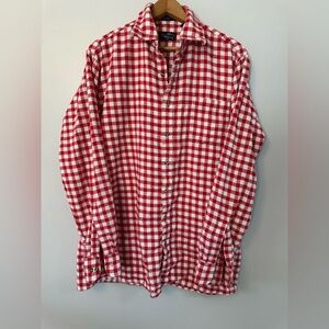 Kenny Roger’s Men’s Red & White Gingham Button Flannel Top Front Pocket Size LT
